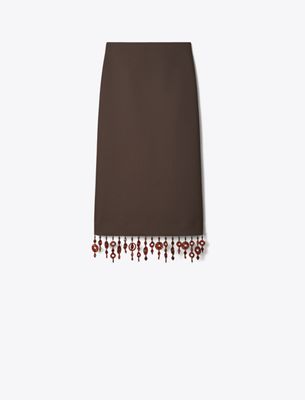 Tory Burch Embellished Crepe Midi Skirt In Brown