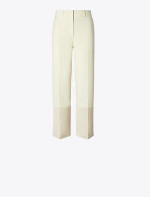 Tory Burch Contrast-cuff Trousers In Neutral