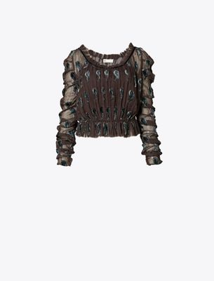 Tory Burch Ruched Velvet Top In Gray