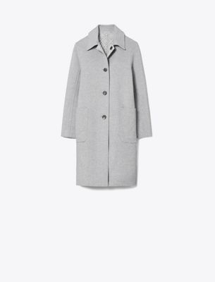 Tory Burch T Monogram Jacquard Wool Coat In Gray
