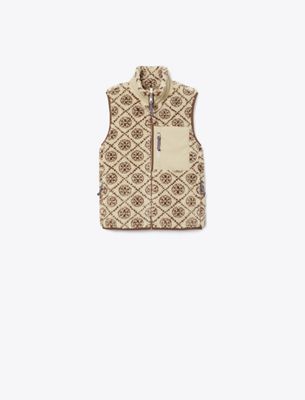 Tory Burch T Monogram Fleece Vest In Brown