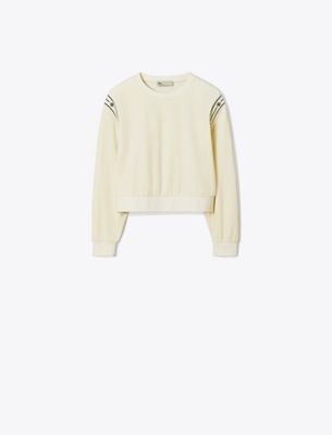 Tory Burch T Logo Velour Crewneck In White