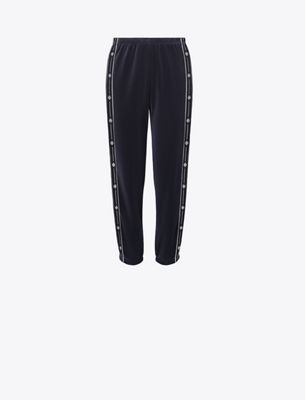 Tory Burch Embroidered French Terry Sweatpants In Blue