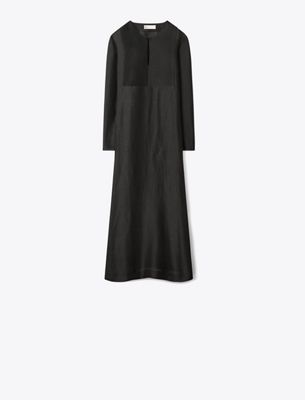 Tory Burch Pleated-panel Caftan In Black