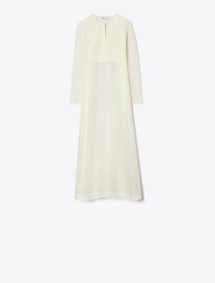 Tory Burch Linen-silk Pleated Midi Kaftan In White