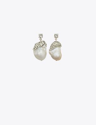Tory Burch Moondance Crystal And Pearl Drop Earrings In White