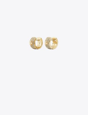 Tory Burch Pavé Huggie Hoop Earrings In Gold