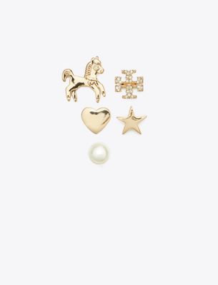 Tory Burch Curiosity Horse Stud Earring Set In Gold