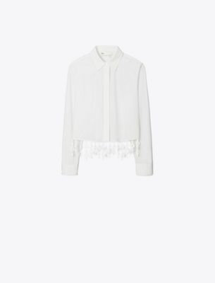 Tory Burch Crystal-embellished Poplin Shirt In Multi