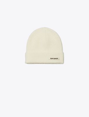 Tory Burch Ribbed Knit Beanie In White