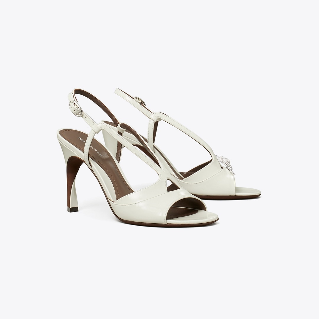 Tory Burch Twisted Heel Sandal In White