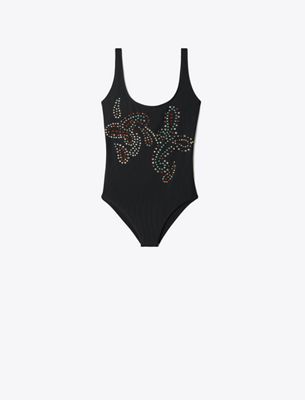 Tory Burch Embellished Swimsuit In Black