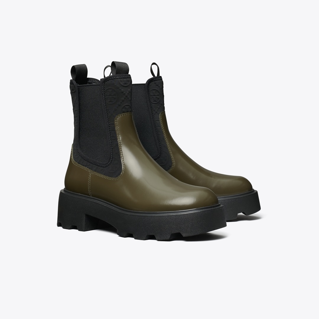 Tory Burch T Monogram Chelsea Lug Boot In Green