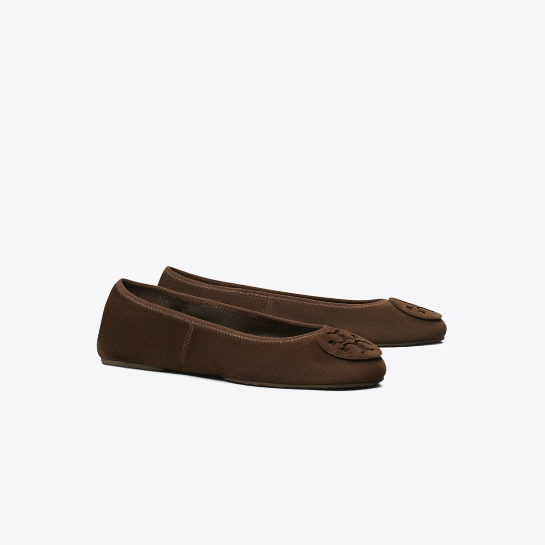 Tory Burch Suede Ballet Flats With Logo Embellishment In Brown