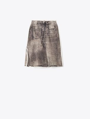 Tory Burch Overprinted Deconstructed Denim Skirt