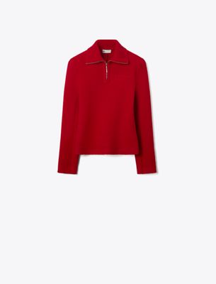 Tory Burch Half-zip Wool Sweatshirt In Red