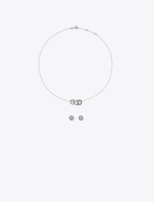 Tory Burch Miller Pavé Necklace And Earring Gift Set In Silver