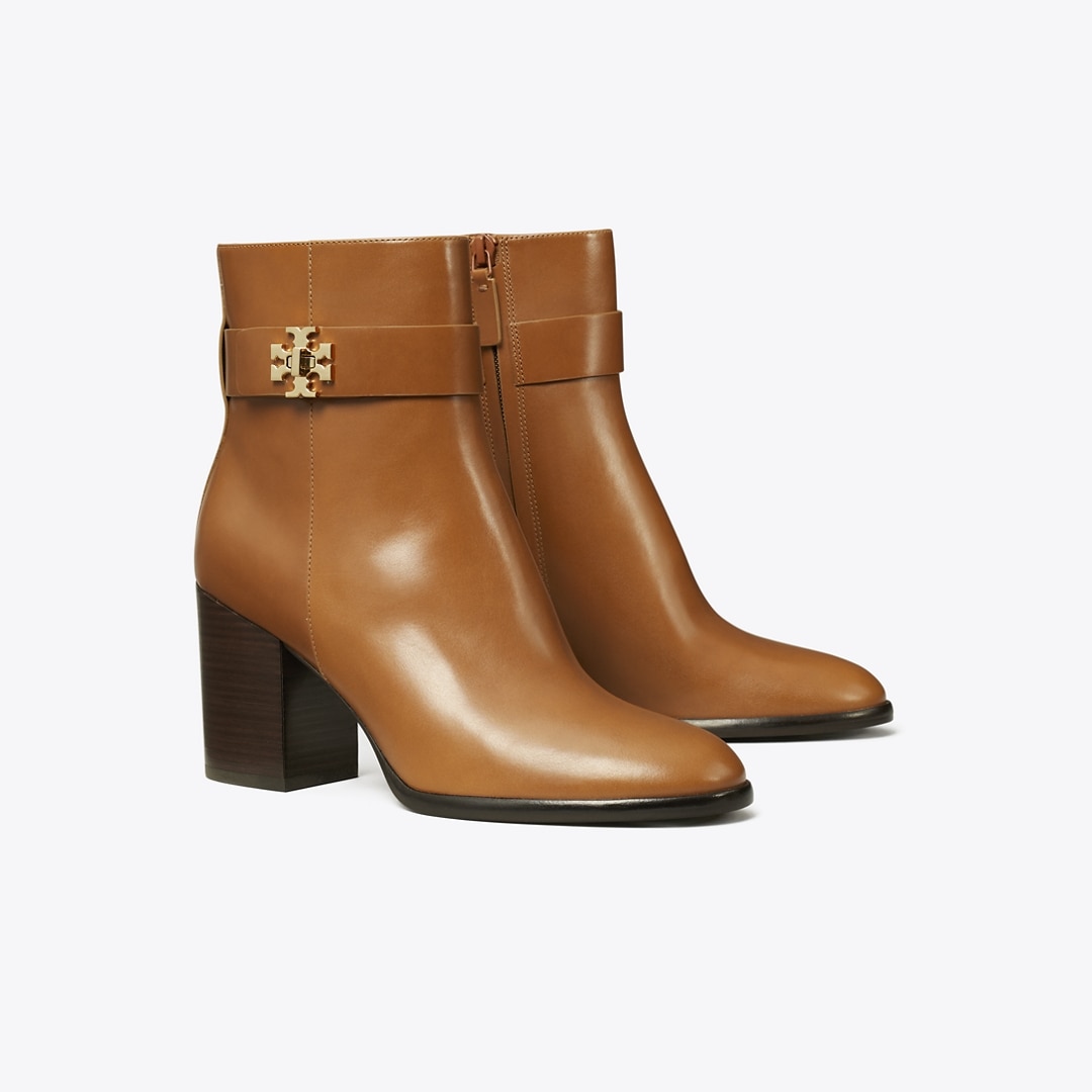 Tory Burch Turnlock Heeled Ankle Boot In Brown