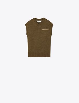 Tory Burch Wool Sweater Vest In Brown