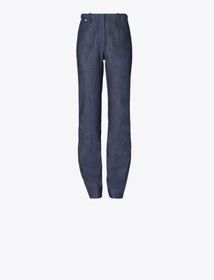 Tory Burch Ankle-zip Cotton Jeans In Blue