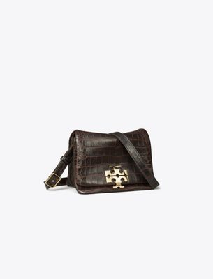 Tory Burch Charlie Croc-embossed Shoulder Bag In Brown