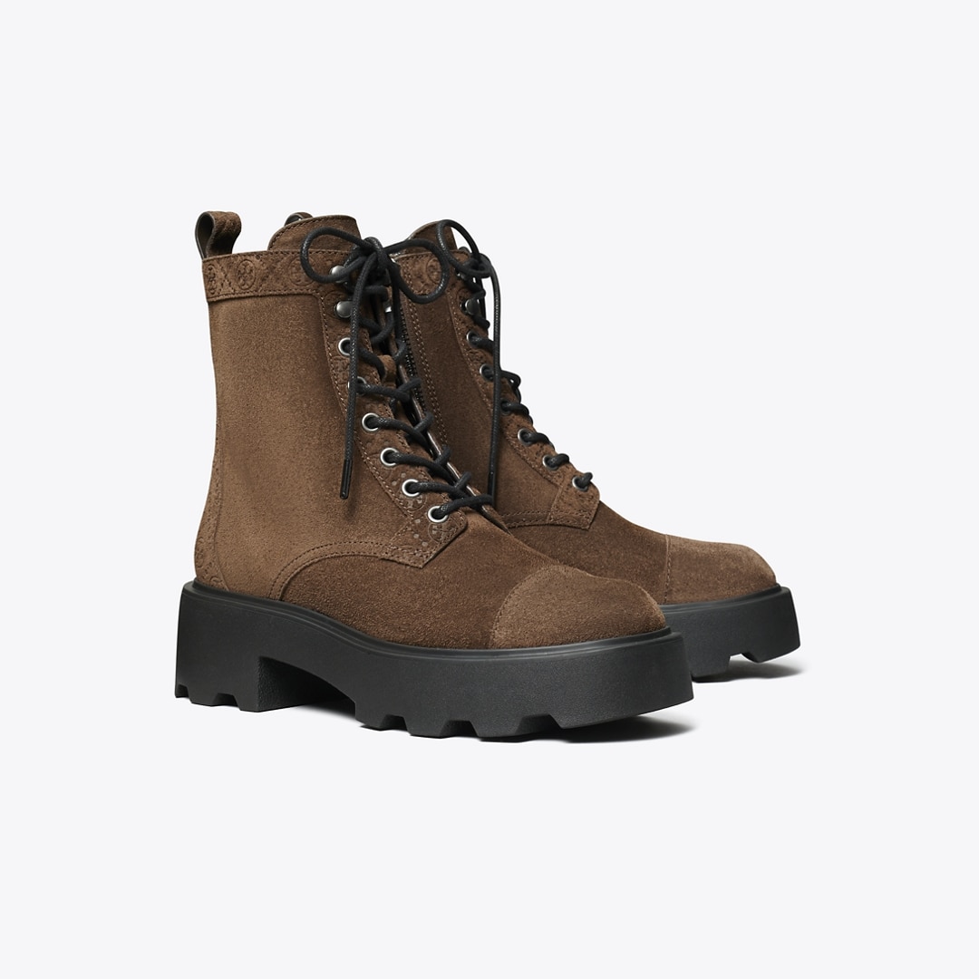 Tory Burch T Monogram Lug Ankle Boot In Brown