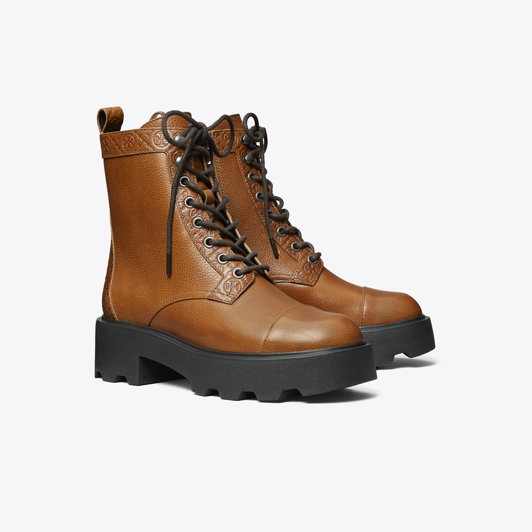 Tory Burch T Monogram Lug Ankle Boot In Brown