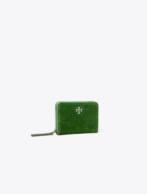 Tory Burch Small Kira Flocked Zip-around Wallet In Green