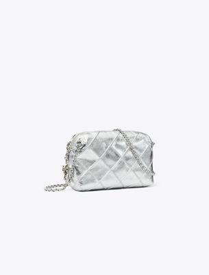 Tory Burch Fleming Soft Metallic Crossbody Bag In Silver