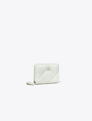 Tory Burch Small Kira Diamond Quilt Distressed Charm Zip-around Wallet In White