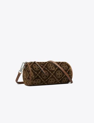 Tory Burch T Monogram Flocked Cylinder Bag In Sand