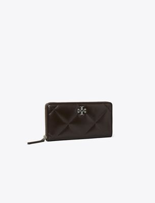 Tory Burch Kira Diamond Quilt Pavé Zip Continental Wallet In Brown