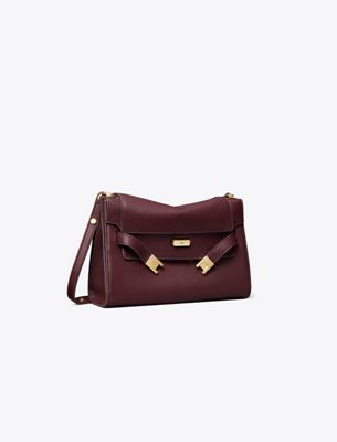 Tory Burch Lee Radziwill Pebbled Shoulder Bag In Burgundy