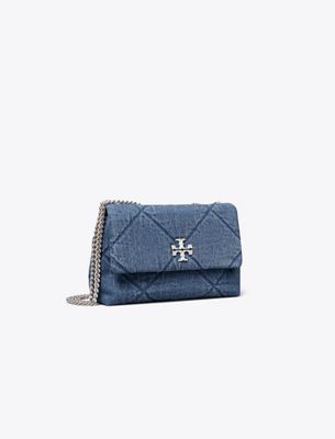 Kleine Kira Schultertasche aus Denim mit Rautensteppung