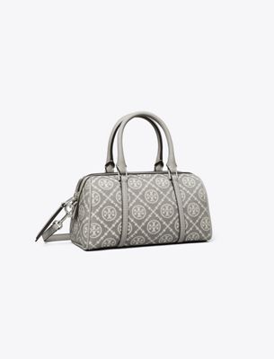 Tory Burch Mini T Monogram Jacquard Utility Barrel Bag In Gray