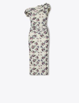 Tory Burch Twisted Cotton Velvet Dress In Multi