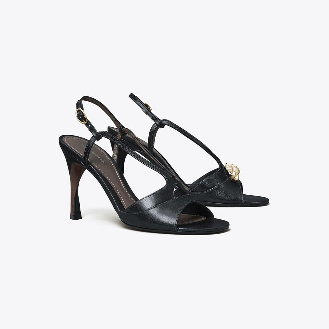Tory Burch Twisted Heel T-strap Sandal In Black