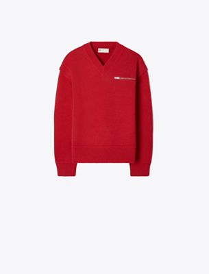 Tory Burch Wool V-neck Sweater In Red