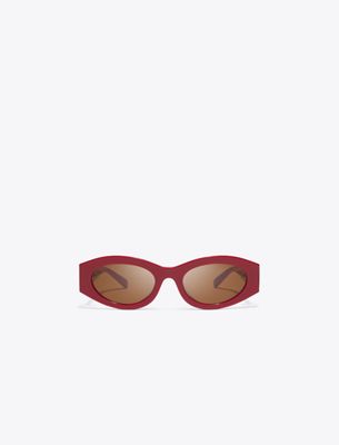 Tory Burch Pierced Oval Sunglasses In Red