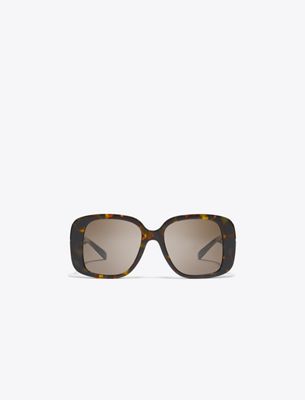 Tory Burch Pierced Oversized Square Sunglasses In Brown