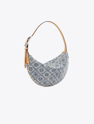 Tory Burch T Monogram Denim Small Balloon Bag In Blue
