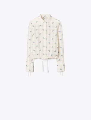 Tory Burch Embroidered Linen Blouse In Neutral