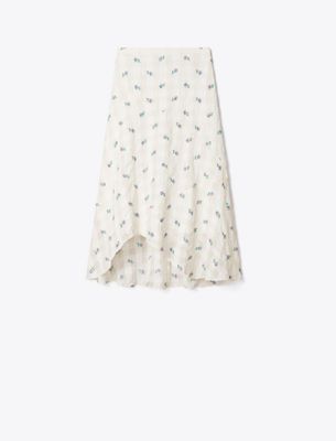 Tory Burch Embroidered Linen Skirt In Neutral
