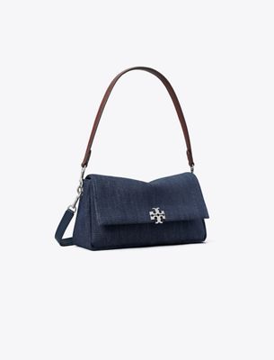 Tory Burch Small Charlie Denim Shoulder Bag In Blue