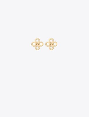 Tory Burch Forget Me Not Clover Earrings — Gold Metal