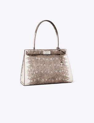 Tory Burch Classic Lee Radziwill Lizard-embossed Bag In Gold
