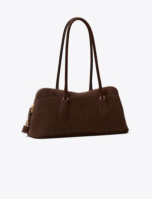 Tory Burch Henkeltasche im Querformat aus Wildleder mit Schloss