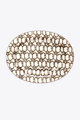 Tory Burch Spongeware Oval Serving Platter In Brown