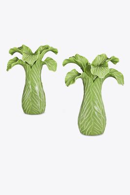 Tory Burch Lettuce Ware Candlestick, Set Of 2 In Green