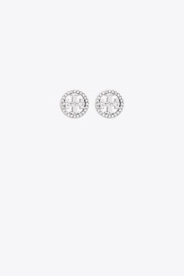 Tory Burch Miller Pavé Stud Earrings In Silver